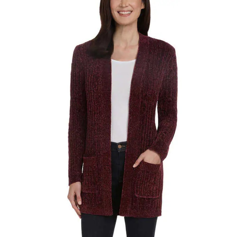NWT Matty M Women's Knit Chanelle Comfort Fit Cardigan Wine Size L $60 AA147